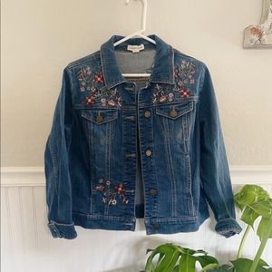 Floral Embroidered Medium Wash Denim Jacket
